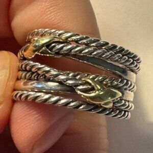 David Yurman Double X Crossover Ring in Silver with 18k Gold - size 7.5
